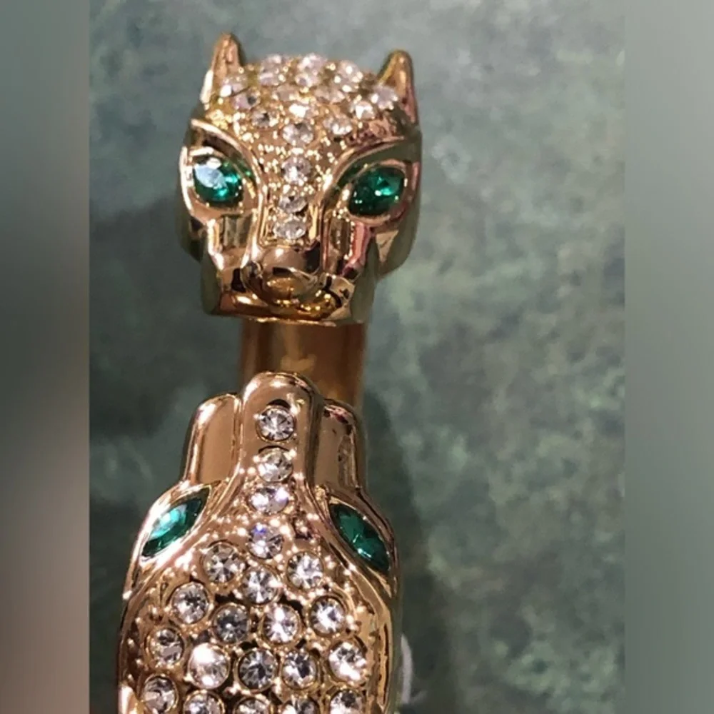Natasha Couture serpent puma‎ head crystal & emerald rhinestones bracelet new